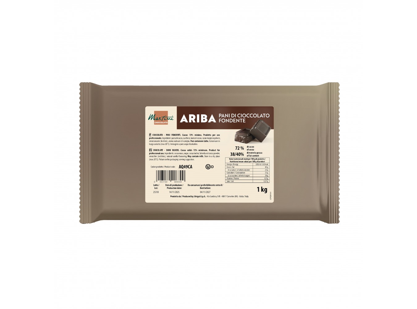 CIOCCOLATO FONDENTE 72% ARIBA    KG.1X10
