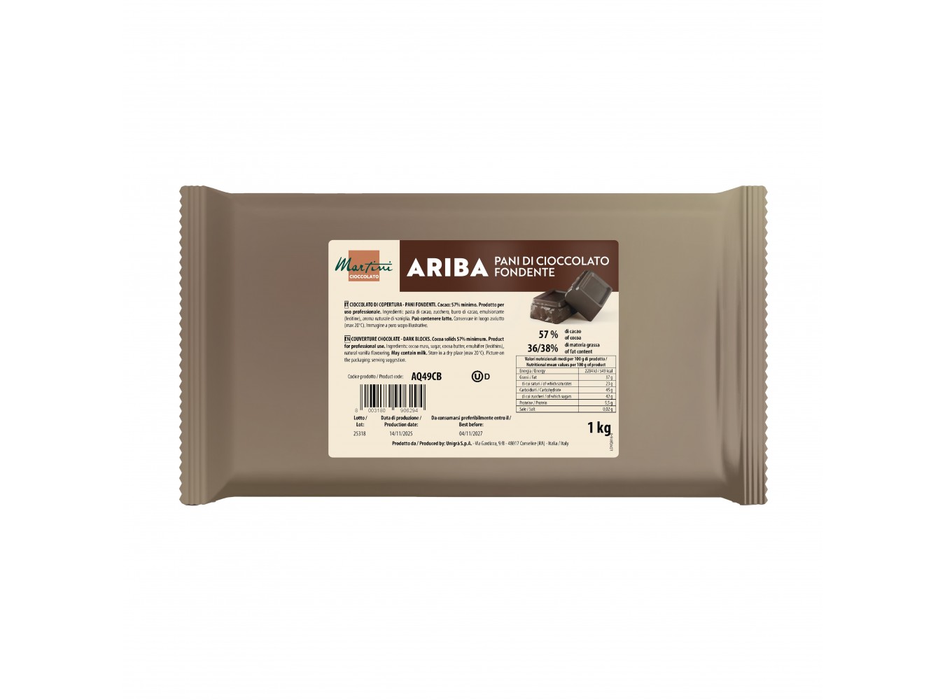 CIOCCOLATO FONDENTE 57% ARIBA    KG.1X10