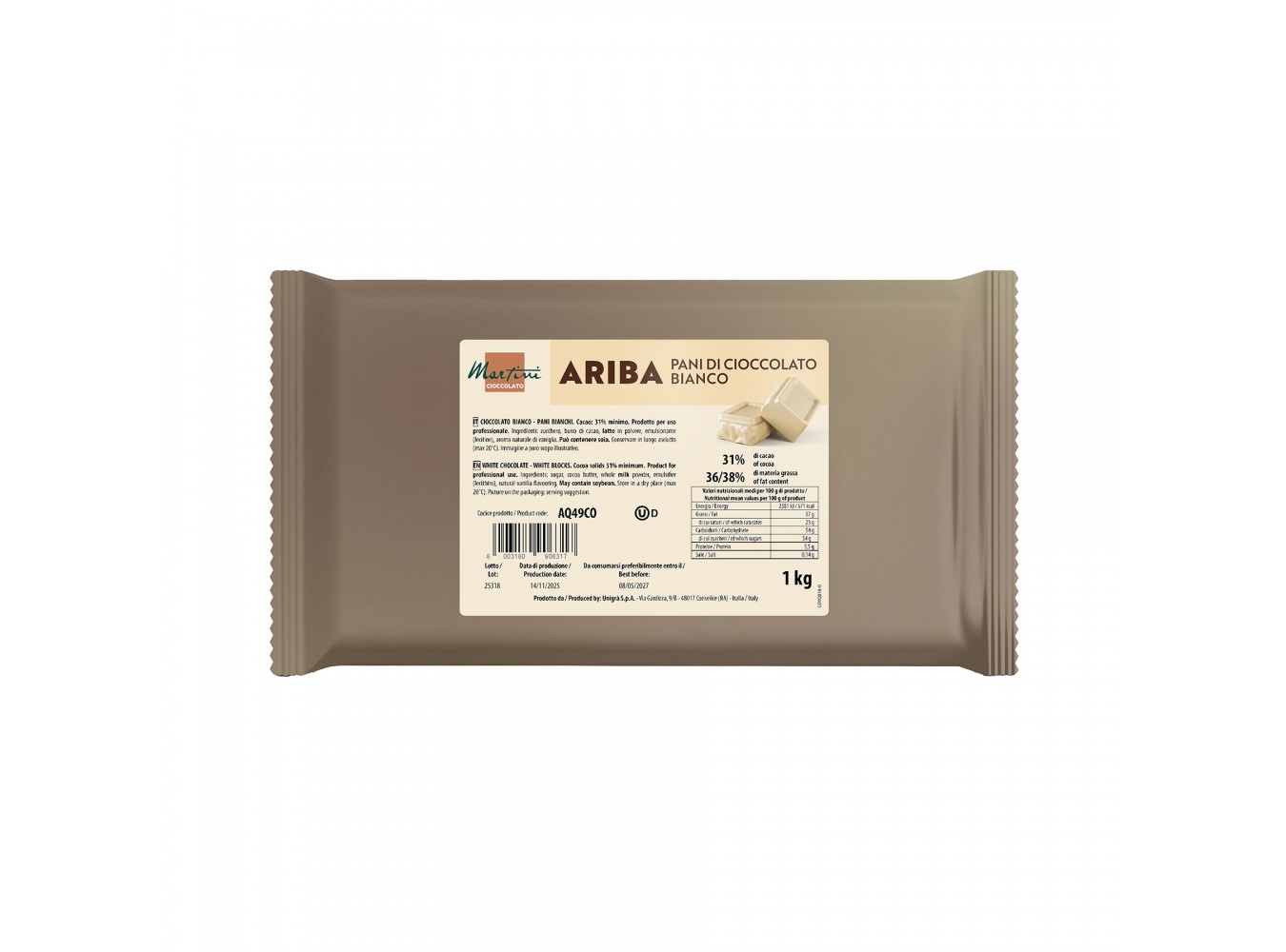 CIOCCOLATO BIANCO ARIBA          KG.1X10